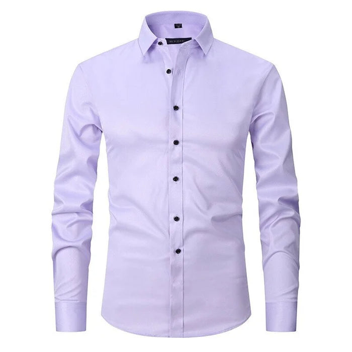 Men's Slim Fit Long Sleeve Dress Shirt – Classic Collared Stretch Button-Up with Adjustable Cuffs for Business and Smart-Casual Style