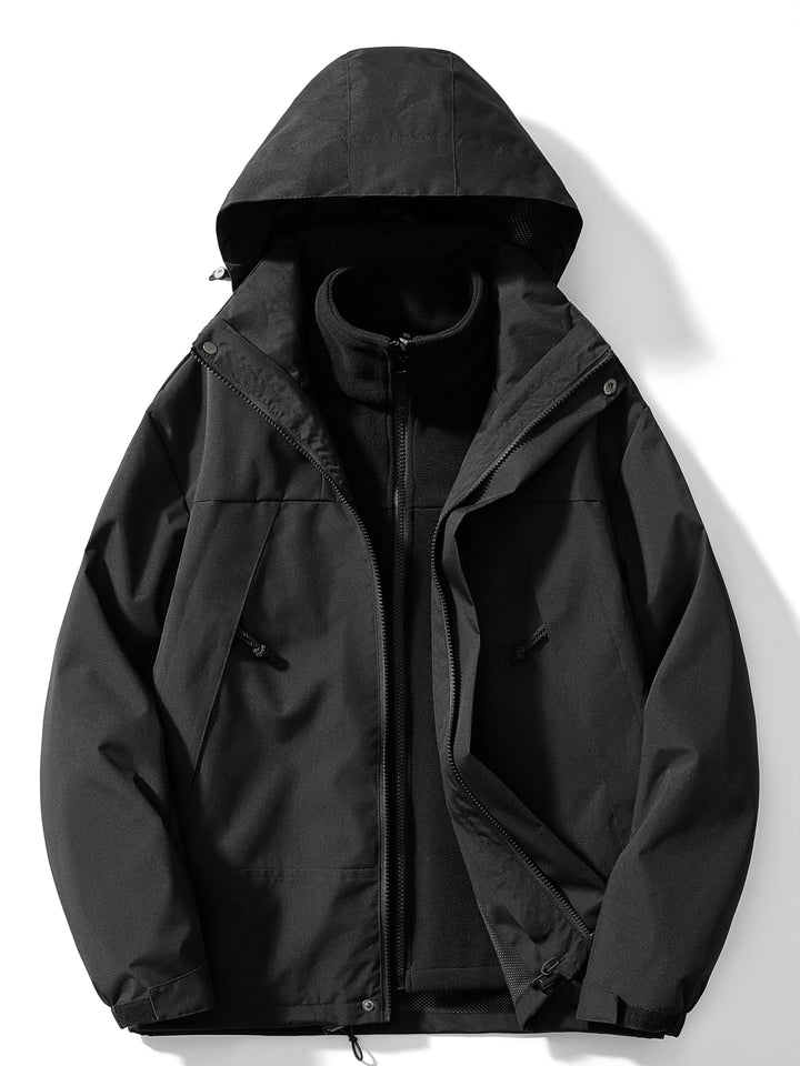 3-in-1 Waterproof and Windproof Outdoor Jacket with Removable Hood