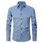 Men's Slim Fit Long Sleeve Dress Shirt – Classic Collared Stretch Button-Up with Adjustable Cuffs for Business and Smart-Casual Style