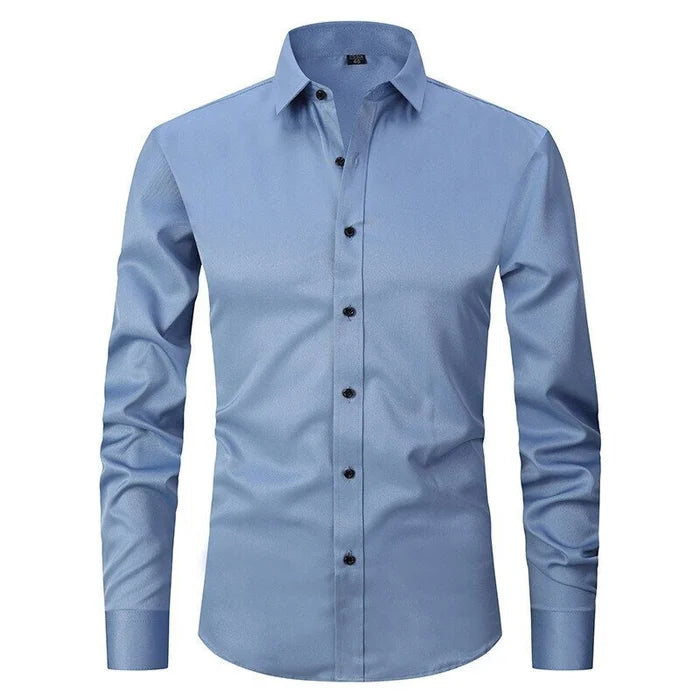 Men's Slim Fit Long Sleeve Dress Shirt – Classic Collared Stretch Button-Up with Adjustable Cuffs for Business and Smart-Casual Style