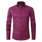 Men's Slim Fit Long Sleeve Dress Shirt – Classic Collared Stretch Button-Up with Adjustable Cuffs for Business and Smart-Casual Style