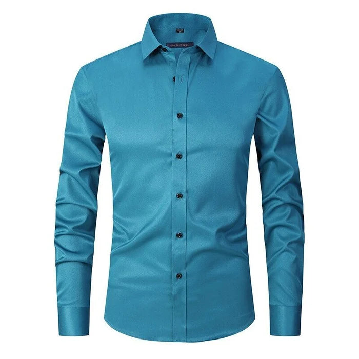 Men's Slim Fit Long Sleeve Dress Shirt – Classic Collared Stretch Button-Up with Adjustable Cuffs for Business and Smart-Casual Style