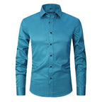 Men's Slim Fit Long Sleeve Dress Shirt – Classic Collared Stretch Button-Up with Adjustable Cuffs for Business and Smart-Casual Style