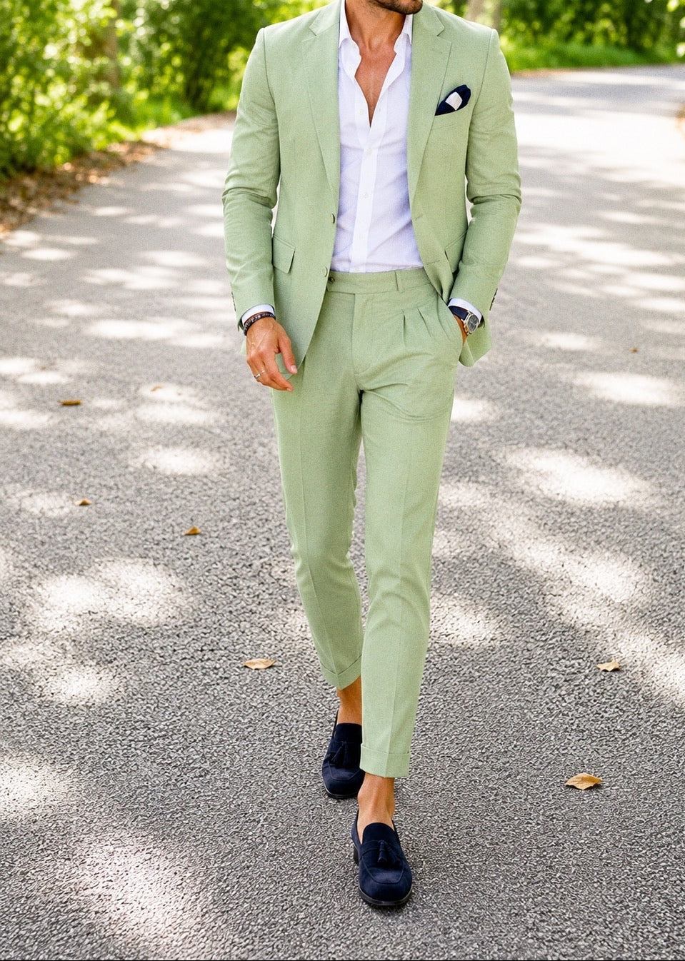 Men's Lightweight Linen Summer Suit Set – Tailored Blazer with Slim Fit Trousers for Smart Casual Events
