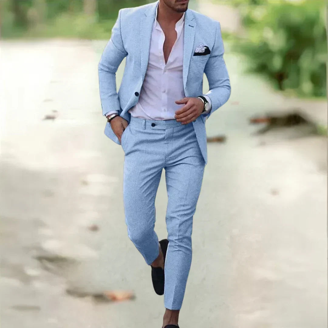 Men's Lightweight Linen Summer Suit Set – Tailored Blazer with Slim Fit Trousers for Smart Casual Events