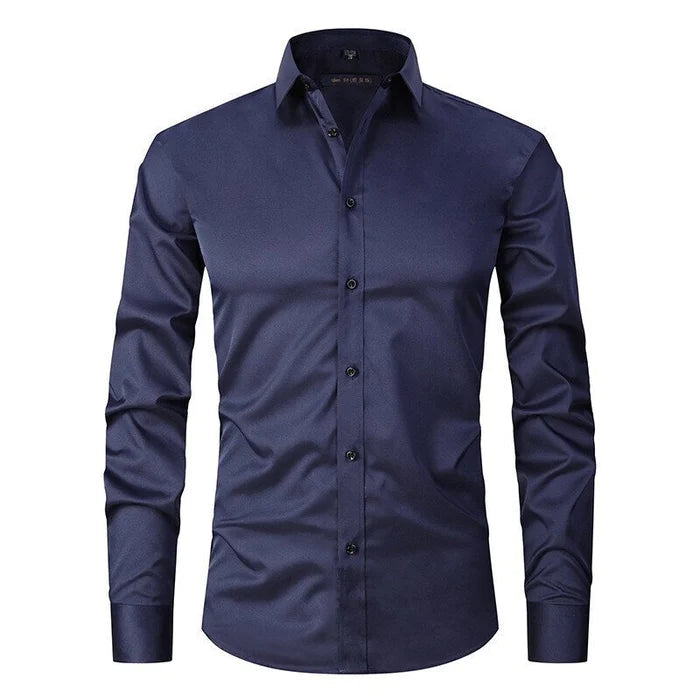 Men's Slim Fit Long Sleeve Dress Shirt – Classic Collared Stretch Button-Up with Adjustable Cuffs for Business and Smart-Casual Style