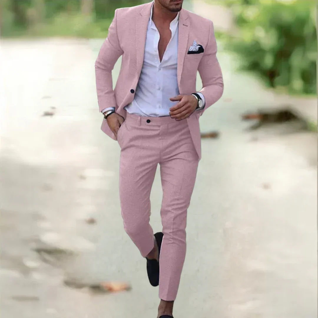 Men's Lightweight Linen Summer Suit Set – Tailored Blazer with Slim Fit Trousers for Smart Casual Events