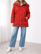 Women's Quilted Long Hooded Puffer Jacket – Cozy Winter Coat with Faux Fur Trim and Relaxed Fit for Everyday Cold-Weather Comfort