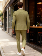 Men's Tailored Two-Piece Suit Set – Textured Single-Breasted Blazer with Notch Lapels and Slim-Fit Trousers for Smart Casual Events