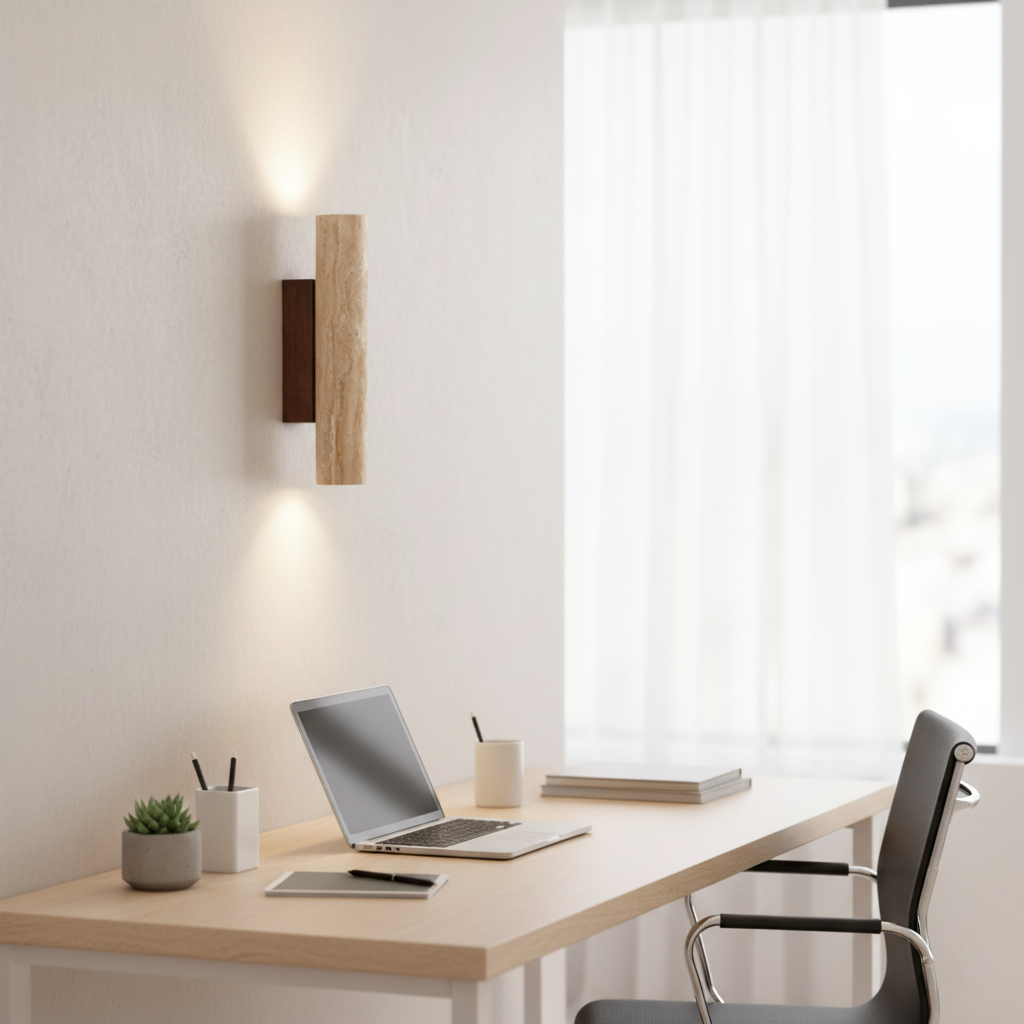 Japandi Tube Travertine Stone Minimalist Wall Light