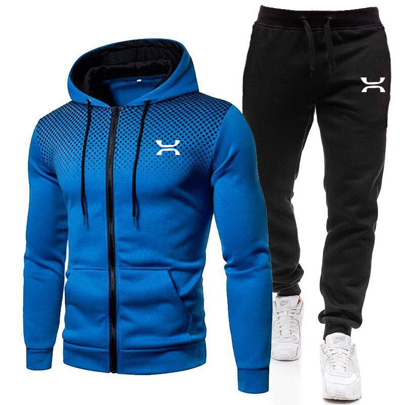 Men's Two-Piece Hooded Tracksuit - Full-Zip Sports Hoodie with Textured Chest Panel and Drawstring Joggers for Everyday Comfort