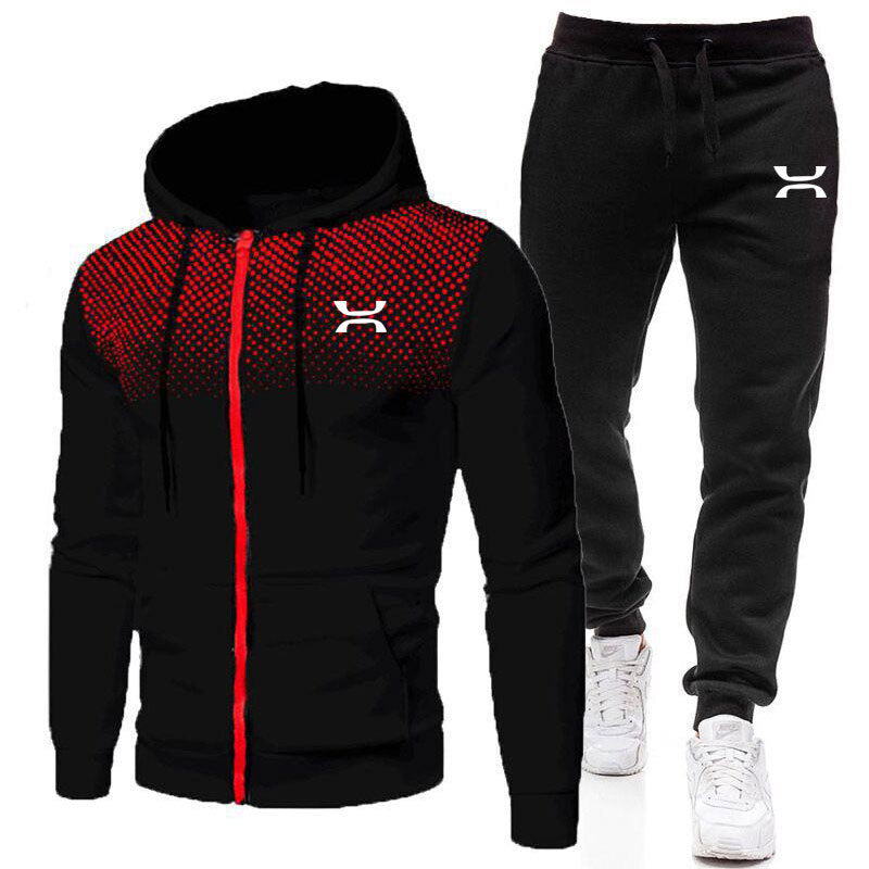Men's Two-Piece Hooded Tracksuit - Full-Zip Sports Hoodie with Textured Chest Panel and Drawstring Joggers for Everyday Comfort
