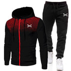 Men's Two-Piece Hooded Tracksuit - Full-Zip Sports Hoodie with Textured Chest Panel and Drawstring Joggers for Everyday Comfort