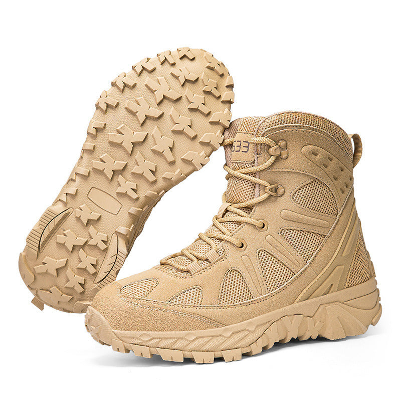 Men's High-Top Tactical Hiking Boots – Durable Lace-Up Trekking Footwear with Breathable Mesh and Deep Lug Soles for Outdoor Exploration