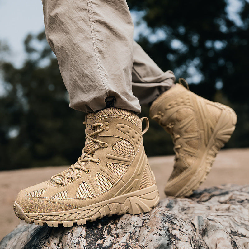 Men's High-Top Tactical Hiking Boots – Durable Lace-Up Trekking Footwear with Breathable Mesh and Deep Lug Soles for Outdoor Exploration