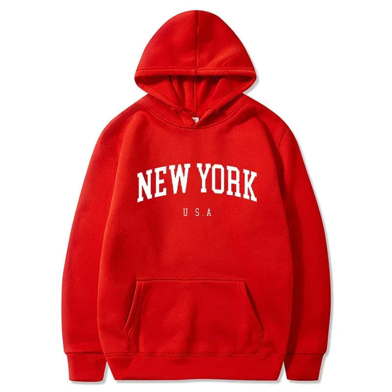 Women's New York Graphic Pullover Hoodie – Comfortable Relaxed Fit Sweatshirt with Kangaroo Pocket and Ribbed Cuffs for Everyday Style