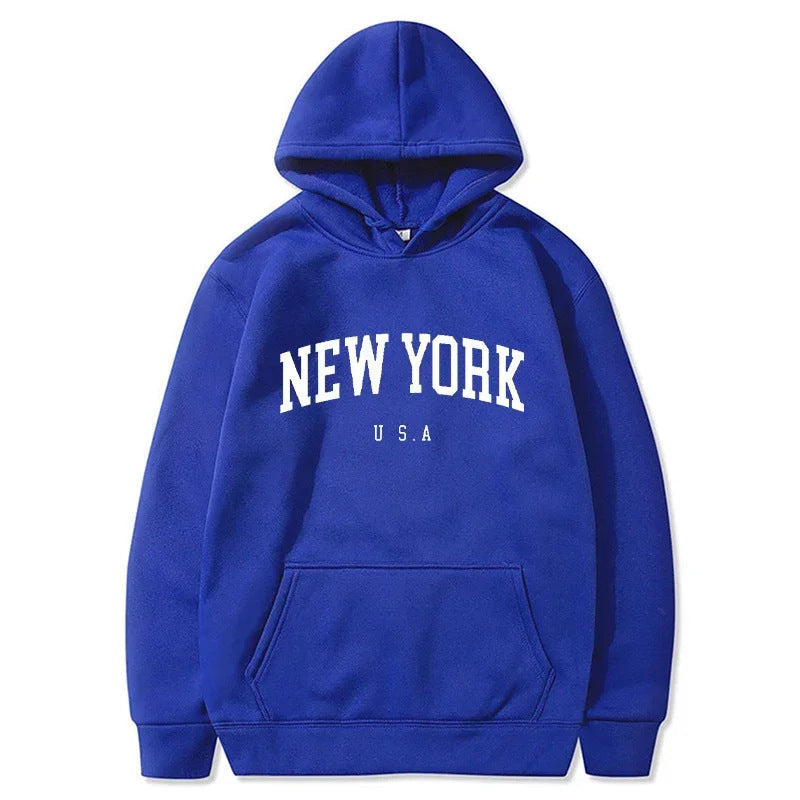 Women's New York Graphic Pullover Hoodie – Comfortable Relaxed Fit Sweatshirt with Kangaroo Pocket and Ribbed Cuffs for Everyday Style
