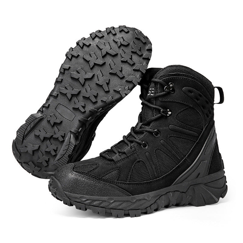 Men's High-Top Tactical Hiking Boots – Durable Lace-Up Trekking Footwear with Breathable Mesh and Deep Lug Soles for Outdoor Exploration