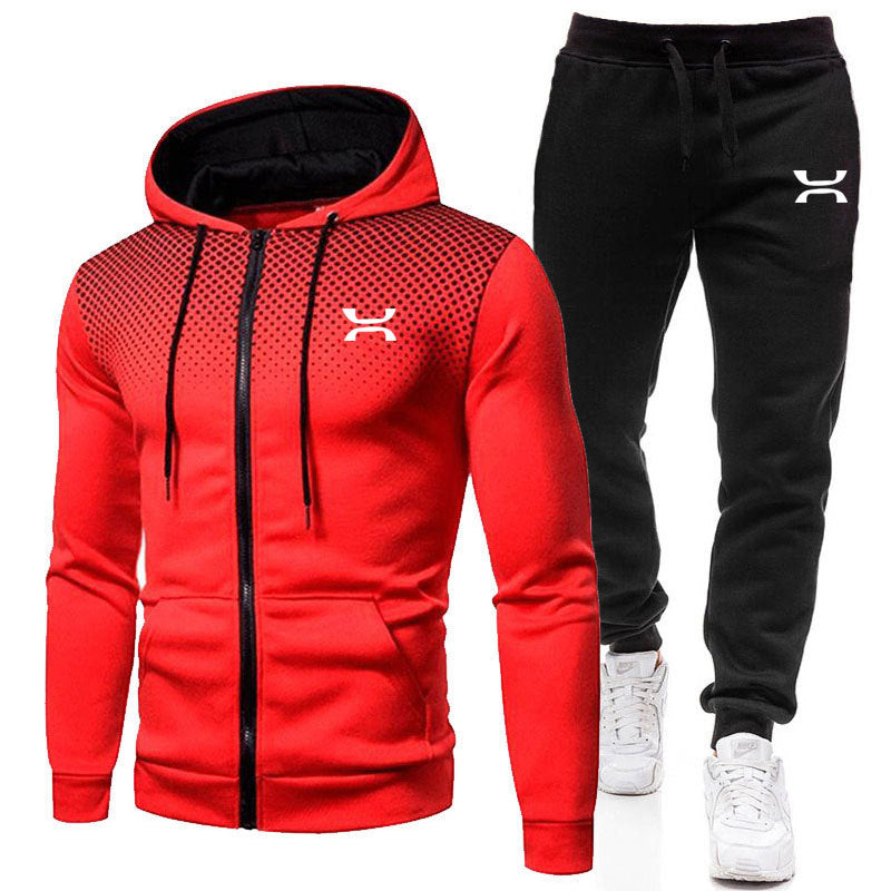 Men's Two-Piece Hooded Tracksuit - Full-Zip Sports Hoodie with Textured Chest Panel and Drawstring Joggers for Everyday Comfort