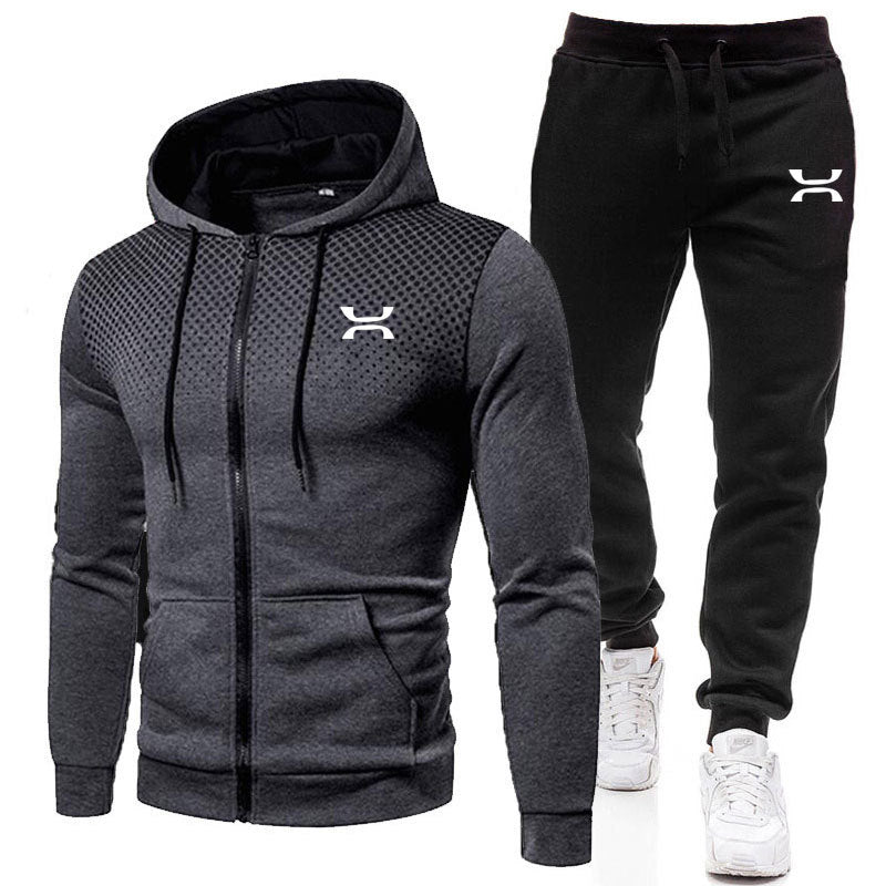 Men's Two-Piece Hooded Tracksuit - Full-Zip Sports Hoodie with Textured Chest Panel and Drawstring Joggers for Everyday Comfort