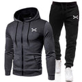 Men's Two-Piece Hooded Tracksuit - Full-Zip Sports Hoodie with Textured Chest Panel and Drawstring Joggers for Everyday Comfort