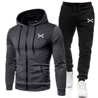 Men's Two-Piece Hooded Tracksuit - Full-Zip Sports Hoodie with Textured Chest Panel and Drawstring Joggers for Everyday Comfort