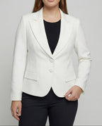 Women's Tailored Two-Button Blazer with Curved Hem – Notched Lapel Jacket for Professional and Formal Events