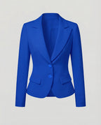 Women's Tailored Two-Button Blazer with Curved Hem – Notched Lapel Jacket for Professional and Formal Events