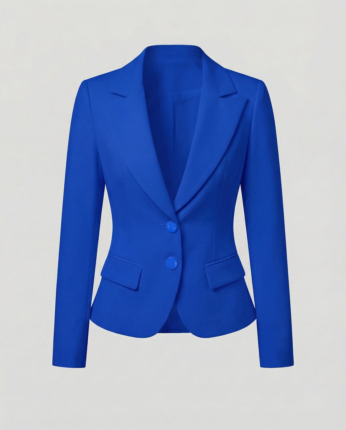 Women's Tailored Two-Button Blazer with Curved Hem – Notched Lapel Jacket for Professional and Formal Events