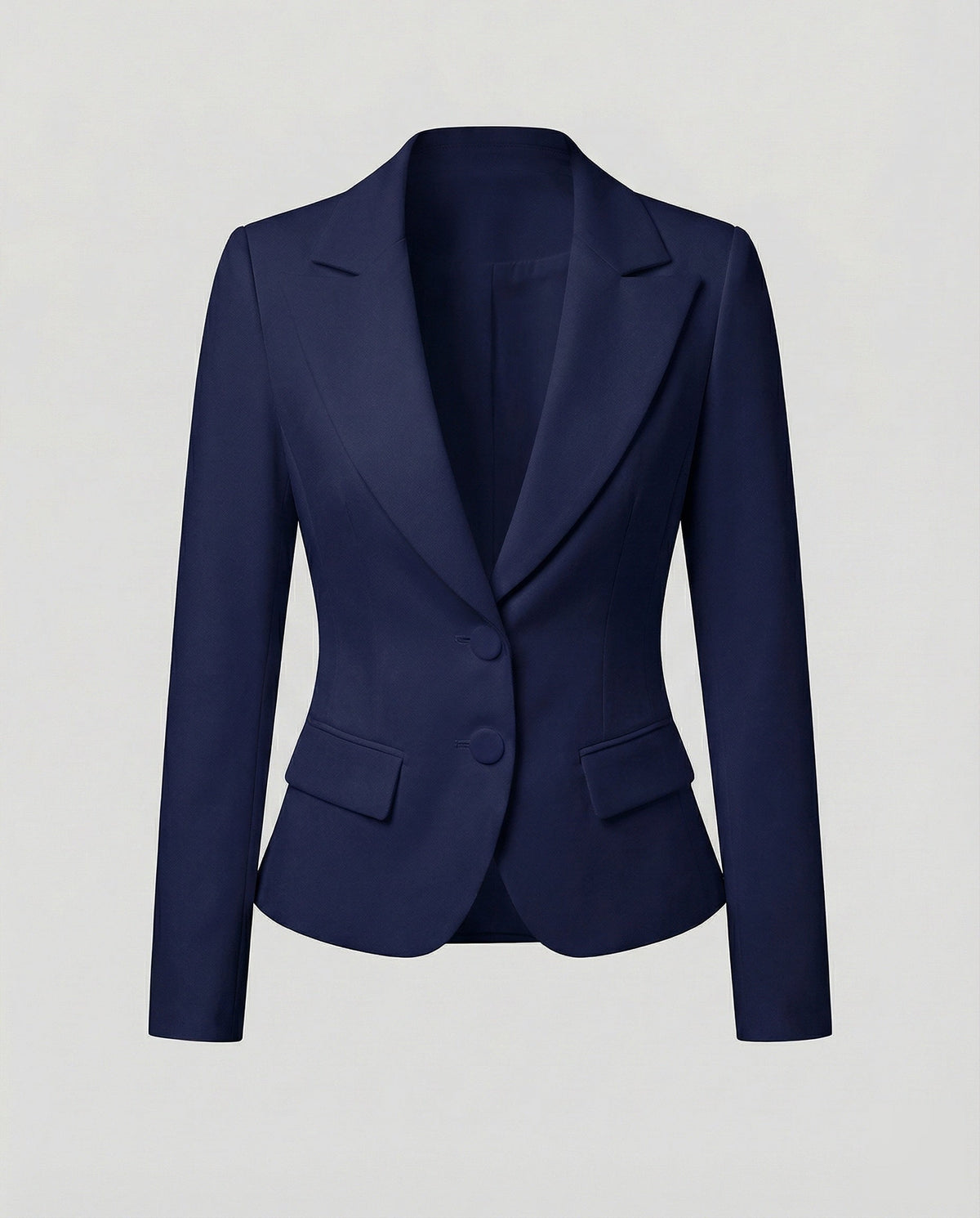 Women's Tailored Two-Button Blazer with Curved Hem – Notched Lapel Jacket for Professional and Formal Events