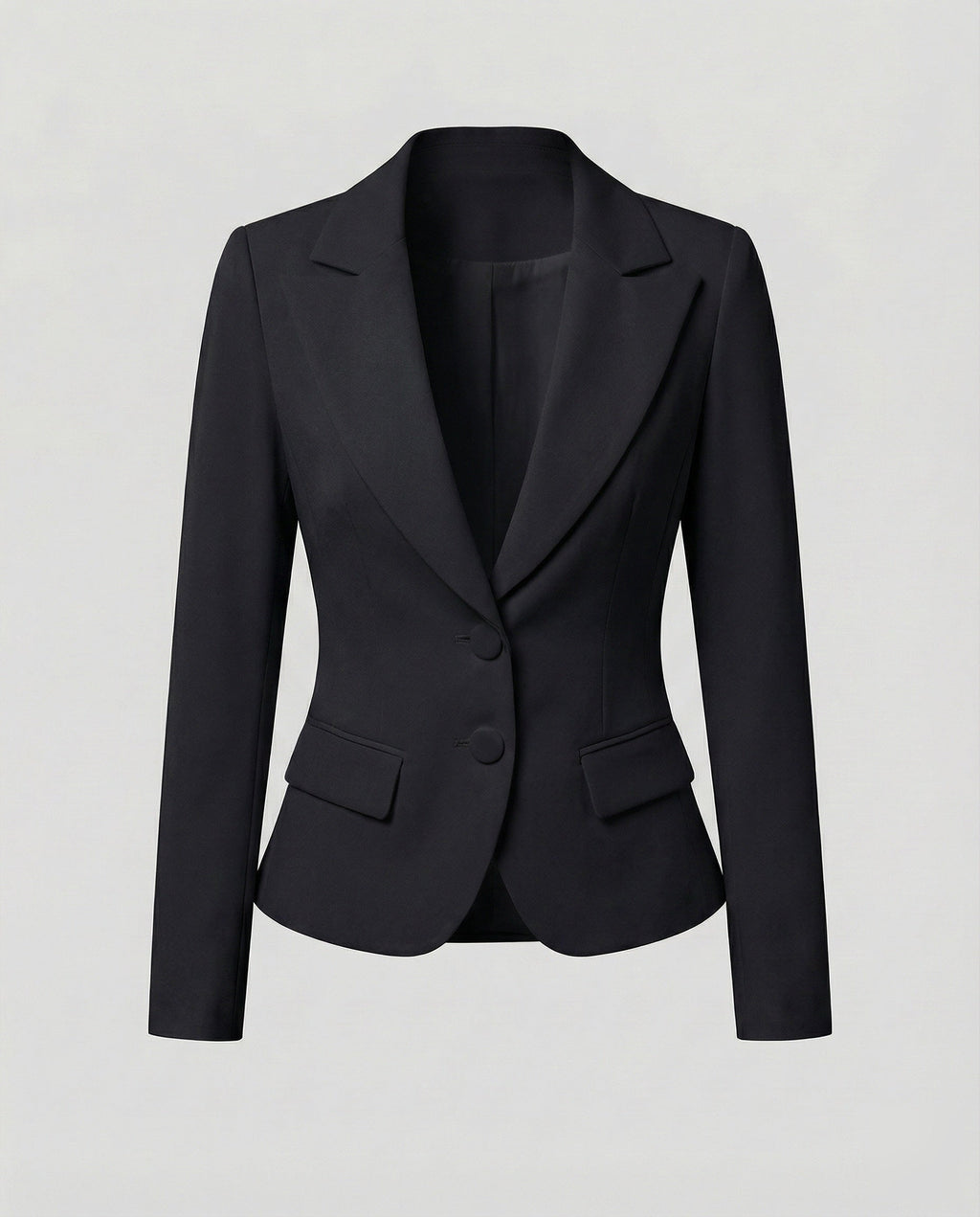 Women's Tailored Two-Button Blazer with Curved Hem – Notched Lapel Jacket for Professional and Formal Events