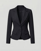 Women's Tailored Two-Button Blazer with Curved Hem – Notched Lapel Jacket for Professional and Formal Events