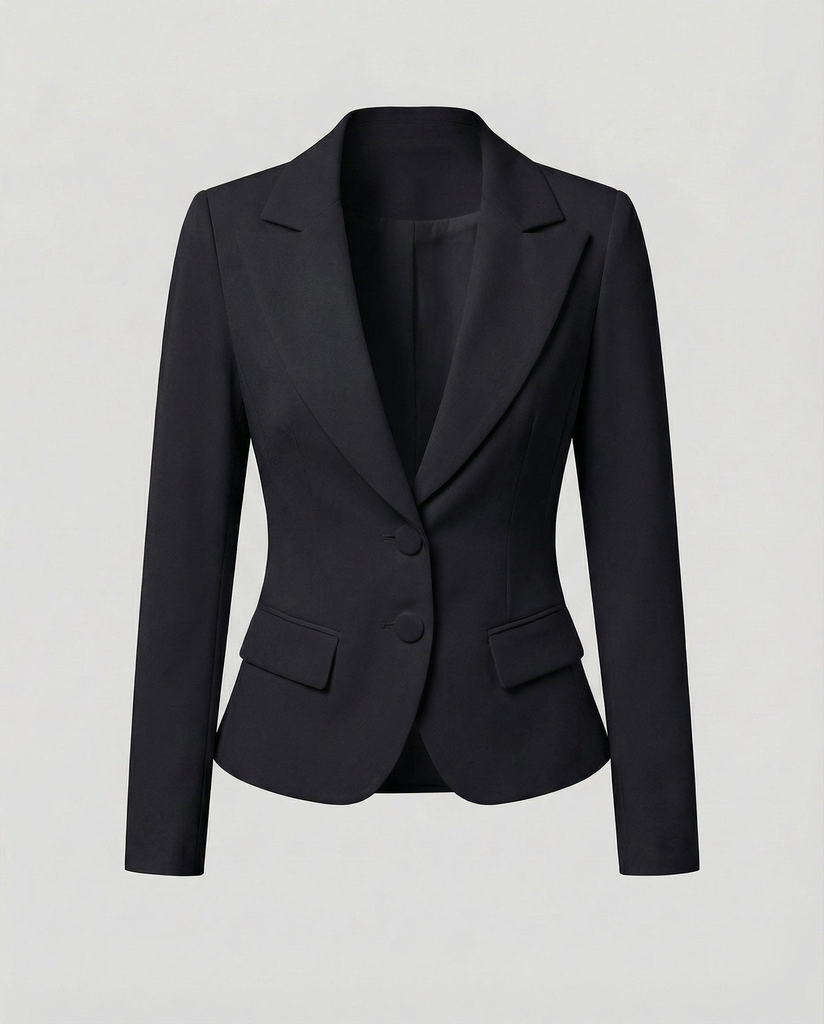 Women's Tailored Two-Button Blazer with Curved Hem – Notched Lapel Jacket for Professional and Formal Events