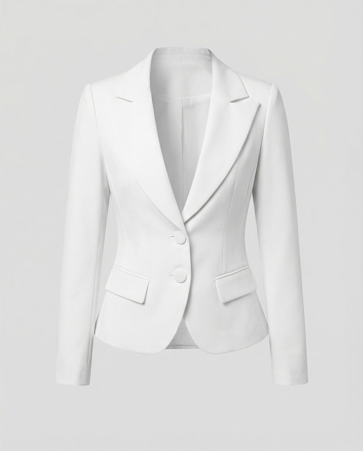 Women's Tailored Two-Button Blazer with Curved Hem – Notched Lapel Jacket for Professional and Formal Events