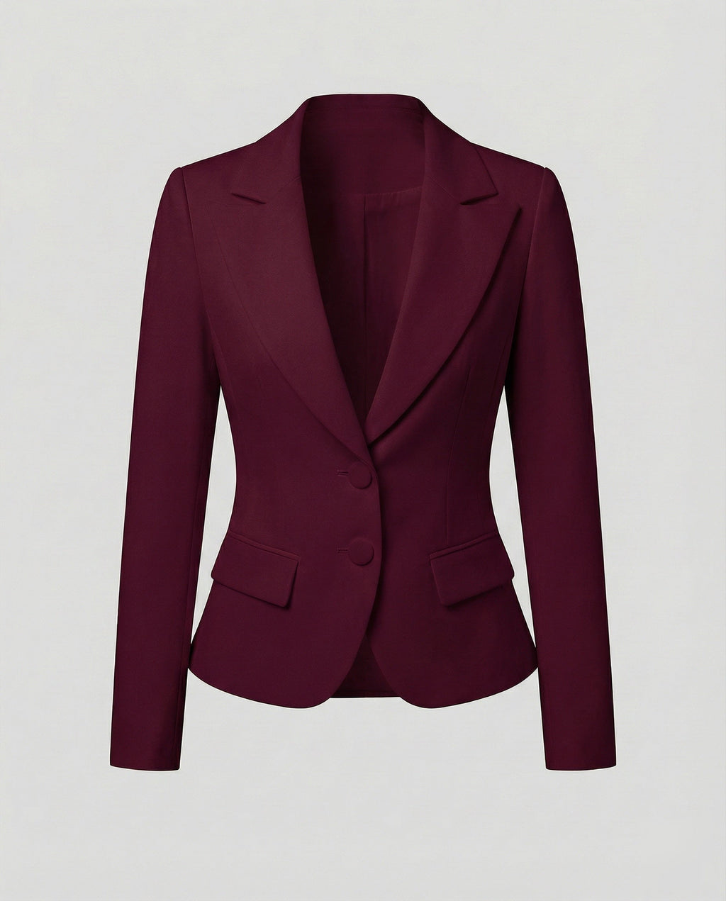 Women's Tailored Two-Button Blazer with Curved Hem – Notched Lapel Jacket for Professional and Formal Events