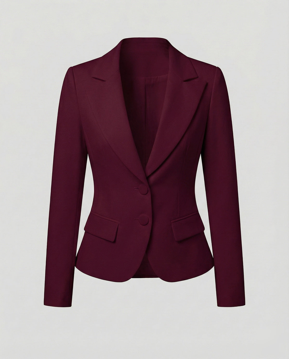 Women's Tailored Two-Button Blazer with Curved Hem – Notched Lapel Jacket for Professional and Formal Events