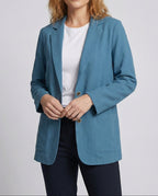 Women's Casual Linen-Style Blazer with Patch Pockets – Two-Button Jacket for Effortless Summer Looks