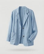 Women's Casual Linen-Style Blazer with Patch Pockets – Two-Button Jacket for Effortless Summer Looks