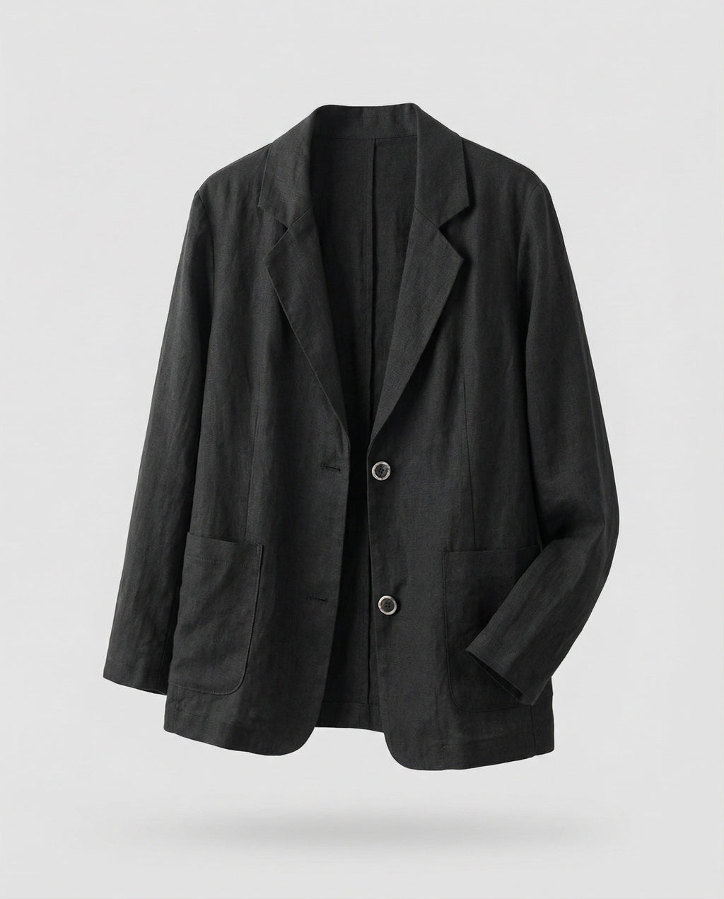Women's Casual Linen-Style Blazer with Patch Pockets – Two-Button Jacket for Effortless Summer Looks