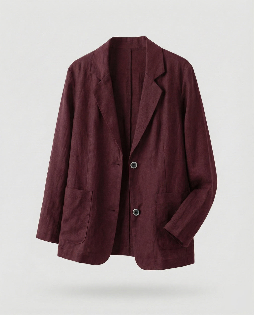 Women's Casual Linen-Style Blazer with Patch Pockets – Two-Button Jacket for Effortless Summer Looks
