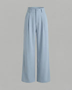 High-Waisted Pleated Palazzo Trousers for Women with Belt Loops – Full-Length Tailoring for Work and Chic Everyday Looks