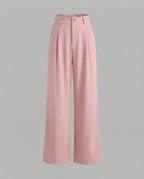 High-Waisted Pleated Palazzo Trousers for Women with Belt Loops – Full-Length Tailoring for Work and Chic Everyday Looks