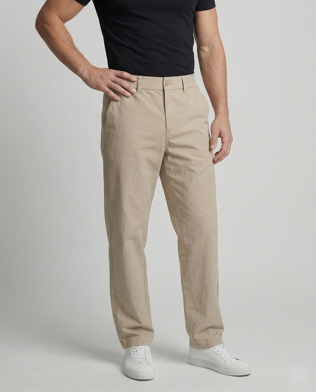 Men's Relaxed Fit Straight-Leg Chino Trousers with Elastic Waist Sides – Perfect for Work and Weekend Wear