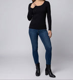 Women's Slim Fit Scoop-Neck Long Sleeve Top – Versatile Hip-Length Layer for Everyday and Smart Casual Looks