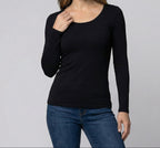 Women's Slim Fit Scoop-Neck Long Sleeve Top – Versatile Hip-Length Layer for Everyday and Smart Casual Looks