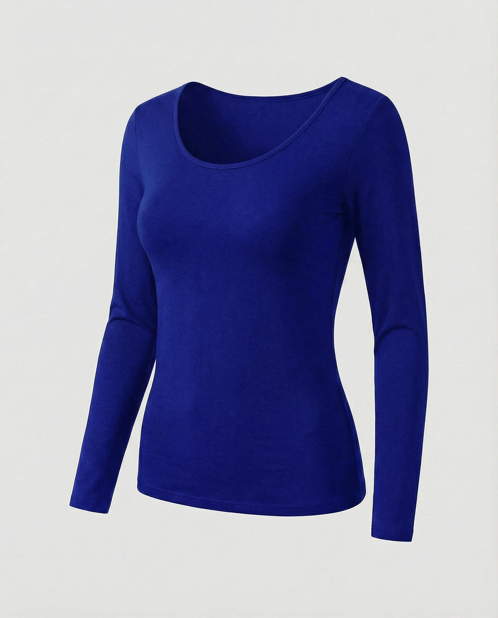 Women's Slim Fit Scoop-Neck Long Sleeve Top – Versatile Hip-Length Layer for Everyday and Smart Casual Looks
