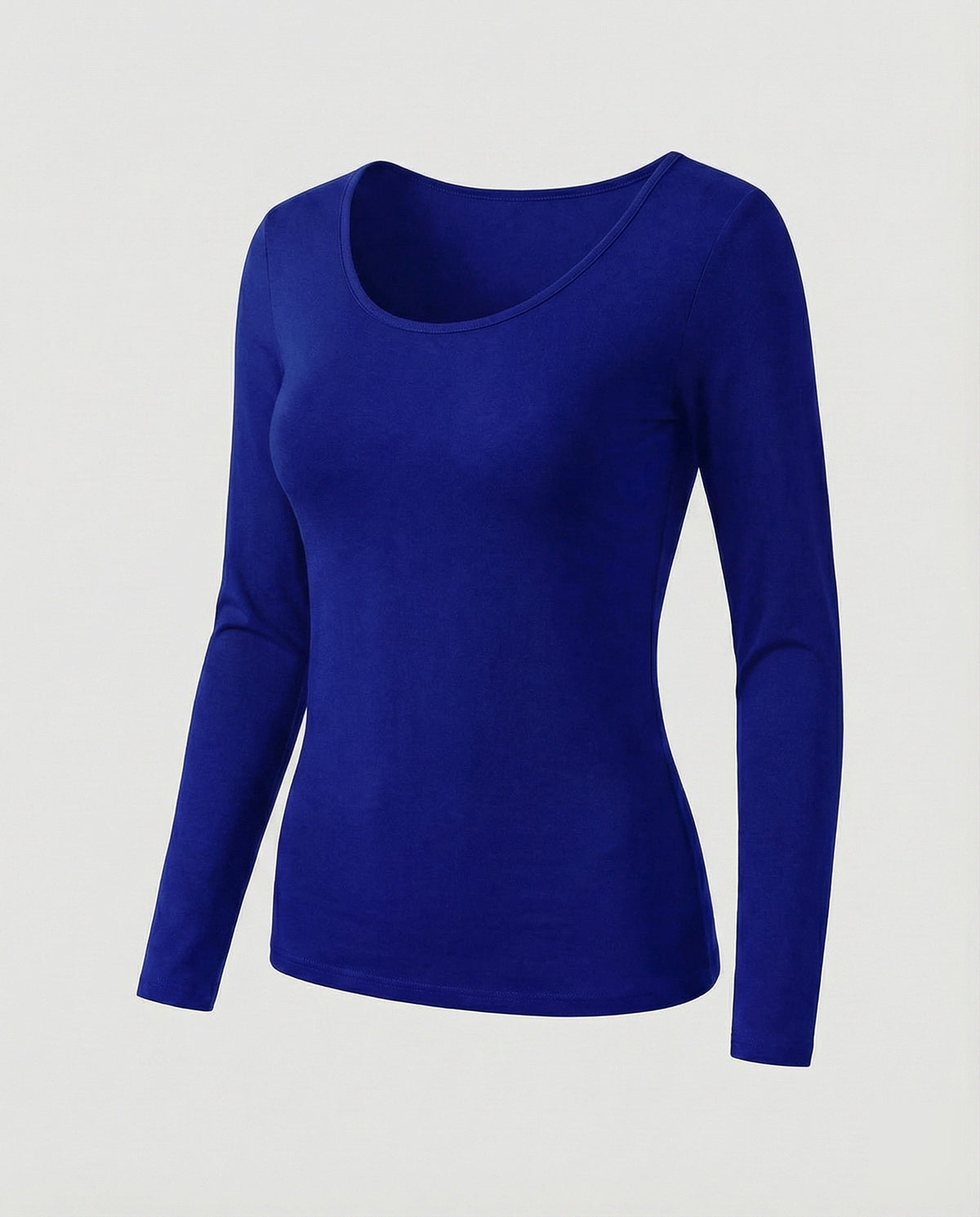 Women's Slim Fit Scoop-Neck Long Sleeve Top – Versatile Hip-Length Layer for Everyday and Smart Casual Looks