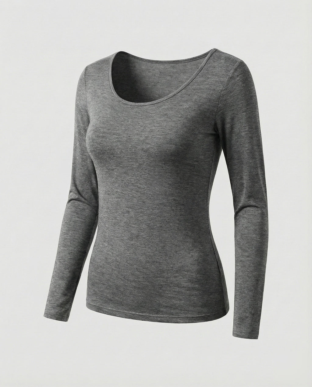 Women's Slim Fit Scoop-Neck Long Sleeve Top – Versatile Hip-Length Layer for Everyday and Smart Casual Looks