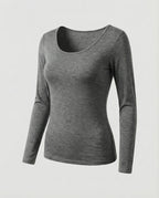 Women's Slim Fit Scoop-Neck Long Sleeve Top – Versatile Hip-Length Layer for Everyday and Smart Casual Looks