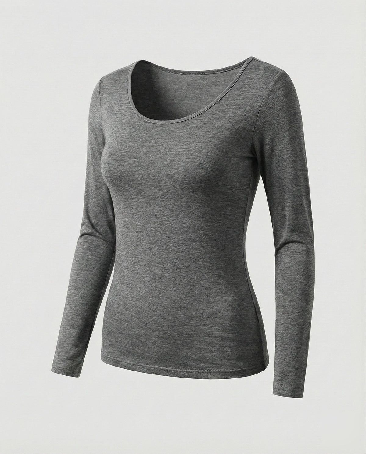 Women's Slim Fit Scoop-Neck Long Sleeve Top – Versatile Hip-Length Layer for Everyday and Smart Casual Looks